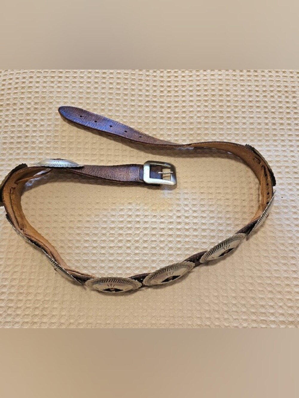 Vintage Handmade Southwestern Concho Belt | Rustic Brown Leather | Western Boho - Picture 11 of 15